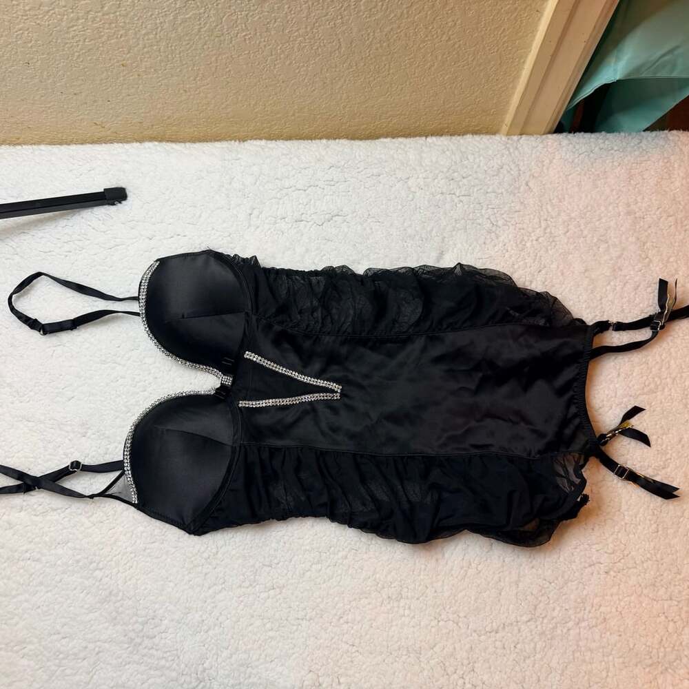 Victoria's Secret Corset Size 34B Black Rhinestone